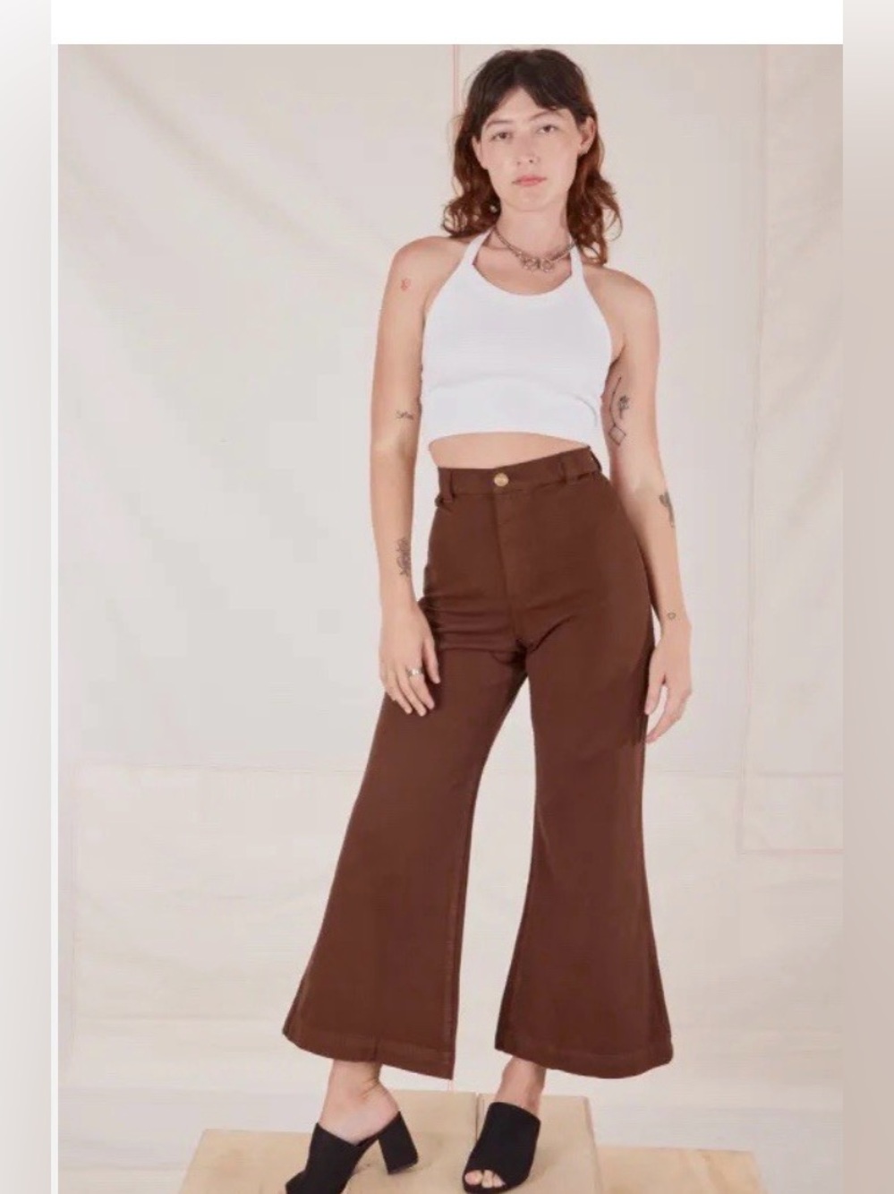 Big bud press High-Waist bell bottoms new Wide Leg Crop Pants - Brown